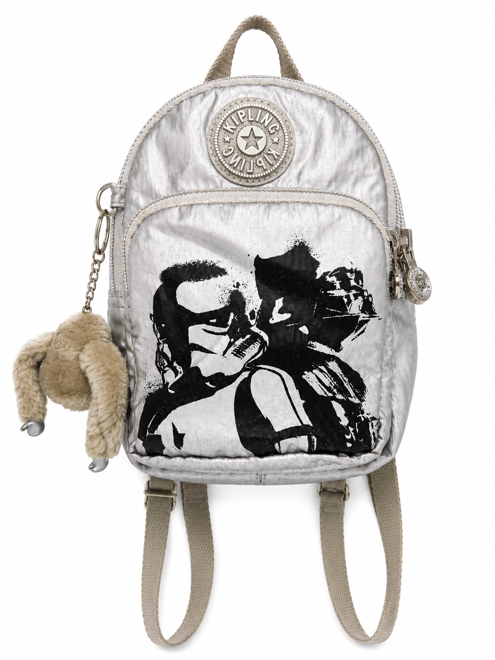 Kipling x Star Wars Silver Metallic Mini Backpack Limited Edition Monkey Charm
